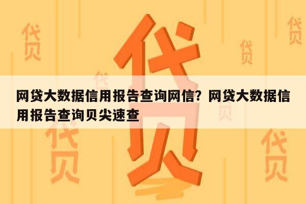 网贷大数据信用报告查询网信？网贷大数据信用报告查询贝尖速查
